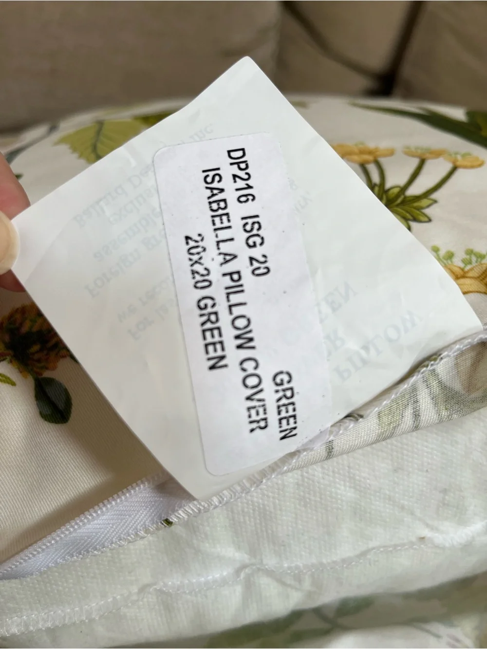 Ballard Designs Isabella Pillow (Cover & Insert) Green 20” Botanical Print NWOT